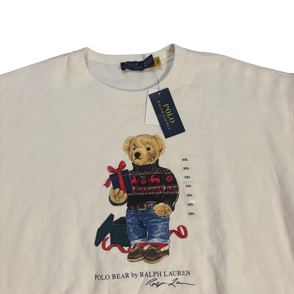 Polo Ralph Lauren Womens XXL White Polo Bear Graphic Crewneck Sweatshirt Holiday - Picture 4 of 11